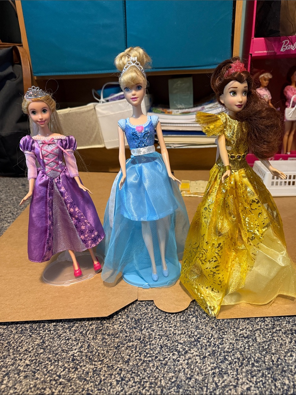 Barbie Dolls Trio in Blue, Purple & Gold Gowns